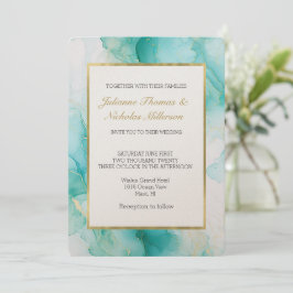 Elegante Mint Aqua Pearl Goldmedaille Hochzeit Einladung
