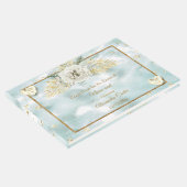 Elegante Mint Aquamarin Blue Gold Marmor Rose Blum Gästebuch (Ecke)