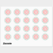Elegante Mint Damask Personalisiert Runder Aufkleber (Blatt)