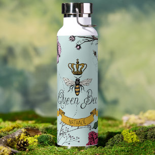 Elegante Mint Floral Queen Bee Personalisiert Trinkflasche