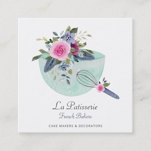 Elegante Mint Floral Wedding Cake Makers Bäckerei Quadratische Visitenkarte (Vorderseite)