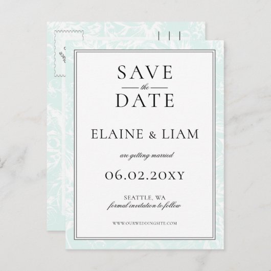Elegante Mint Floral Wedding speichern Sie das Dat Ankündigungspostkarte (Vorne/Hinten)