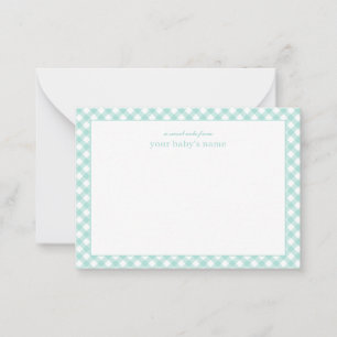 Elegante Mint Gingham Baby Kinderzimmer Note Card Mitteilungskarte