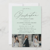 Elegante Mint Green 3 Foto Graduation Party Einladung (Vorderseite)