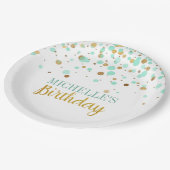 Elegante Mint Green Gold Confetti Girl Birthday Pappteller (Schrägansicht)