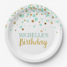 Elegante Mint Green Gold Confetti Girl Birthday