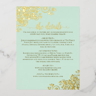 Elegante Mint Green Gold Foil Wedding Details Card Folie Einladungspostkarte