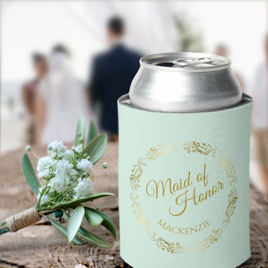 Elegante Mint Green & Gold Trauzeugin Hochzeit Dosenkühler