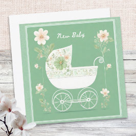 Elegante Mint Green Hübsch Pram Blume New Baby Karte