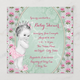 Elegante Mint Green und Pink Baby Girl Dusche Einladung