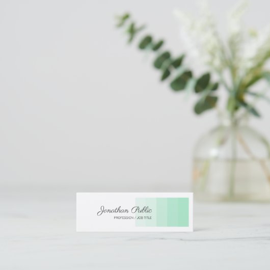 Elegante Mint Green White Handwriting Script Moder Mini Visitenkarte (Stehend Vorderseite)