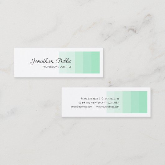 Elegante Mint Green White Handwriting Script Moder Mini Visitenkarte (Vorne/Hinten)