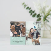 Elegante Mint Holiday Cheer Foto Collage Silver Postkarte (Stehend Vorderseite)