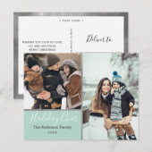 Elegante Mint Holiday Cheer Foto Collage Silver Postkarte (Vorne/Hinten)