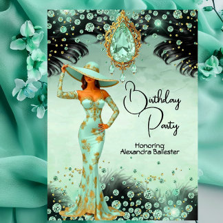 Elegante Mint Jewels Dress Gold Geburtstagsparty Einladung