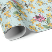 Elegante Mint Queen Bee, Honeycomb & Blume Geschenkpapier (Rolleneckpunkt)