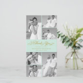 Elegante Mint Scalloped Band 6 Foto Chic Wedding Dankeskarte (Stehend Vorderseite)