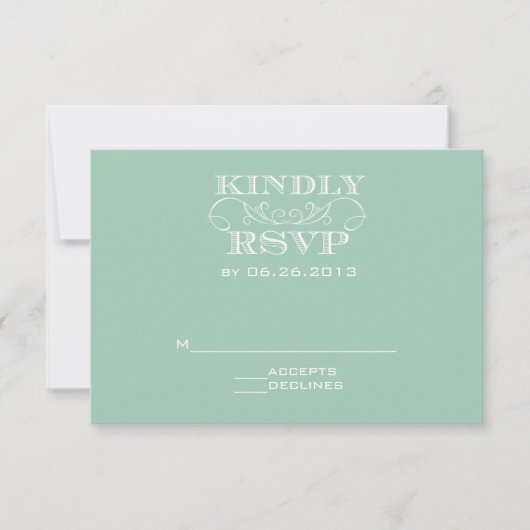 Elegante Mint Swirl Wedding RSVP Card (Vorderseite)