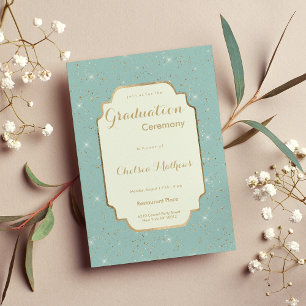 Elegante mintgrüne goldene Glitter-Glam-Abschlussf Einladung