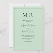 Elegante, mintgrüne Monogramm-Moderne Hochzeit Einladung (Vorderseite)