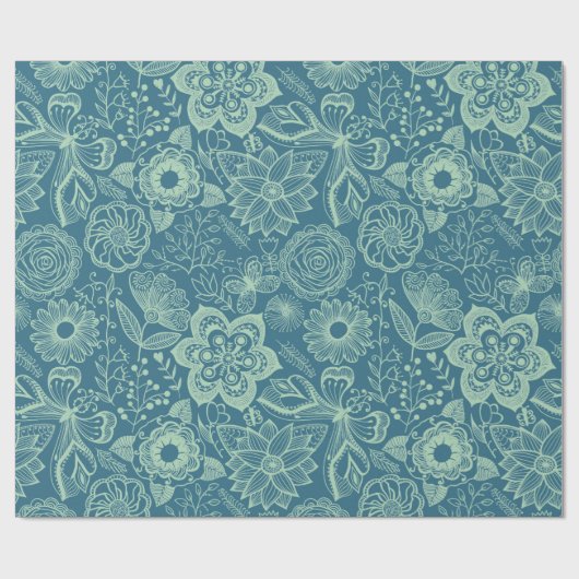 Elegante, mintgrüne Töne mit blühender Spitze Geschenkpapier (Flach)