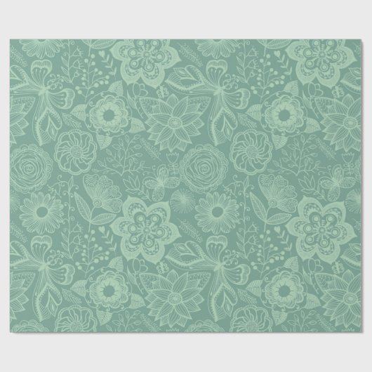 Elegante, mintgrüne Töne Retro-Blumenspitze Geschenkpapier (Flach)
