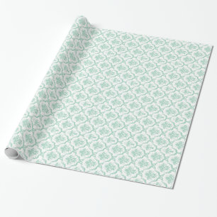 Elegante mintgrüne und weiße florale Damaststoffe Geschenkpapier