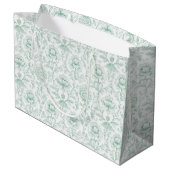 Elegante mintweiße Blumenhochzeit Große Geschenktüte (Rückseite Schrägansicht)