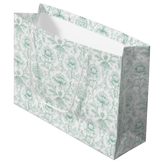 Elegante mintweiße Blumenhochzeit Große Geschenktüte (Vorderseite Schrägansicht)