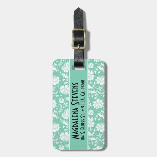 Elegante Minz-Grün- und Weiß-Damasken Gepäckanhänger (Vorderseite vertikal)