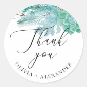 Elegante Minze Blumen Succulents Hochzeit danke Runder Aufkleber (Vorderseite)