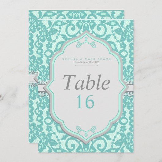 Elegante Minze und Gray Tischnummer Card (Vorne/Hinten)