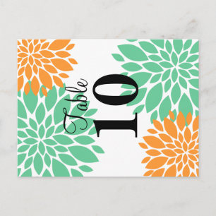 Elegante Minze und Orange Floral Burst Tischnummer