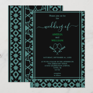 Elegante Minze und Schwarze Hochzeit Einladung