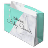 Elegante Minze und weiße Marmorbrause Große Geschenktüte (Rückseite Schrägansicht)