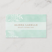 Elegante Minzgrün & Weiß Blätterspitze Visitenkarte (Vorderseite)