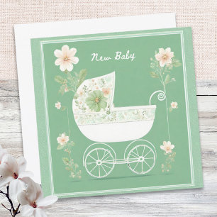 Elegante Minzgrüne Hübsche Kinderwagen Blumen Neue Karte