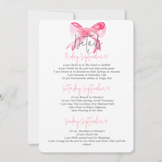 Elegante Miss an MRS. Pink Bow Junggeselinnen-Absc Einladung (Rückseite)