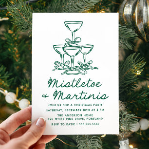 Elegante Mistel und Martinis Grüne Weihnacht Einladung