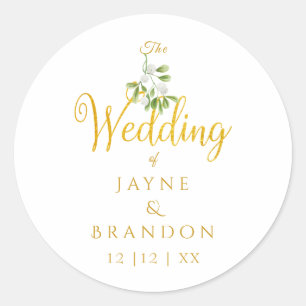 Elegante Mistel-Winterhochzeit Goldschrift Runder Aufkleber