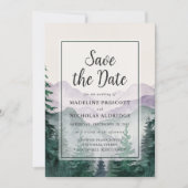 Elegante Misty Mountain Forest Save the Date Karte (Vorderseite)