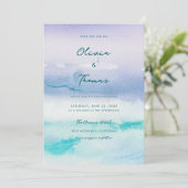 Elegante Misty Ocean Landscape Boat Beach Hochzeit Einladung (Stehend Vorderseite)