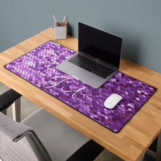 Elegante Mit Monogramm anfängliche Lila Sequin Des Schreibtischunterlage (Büro 2)