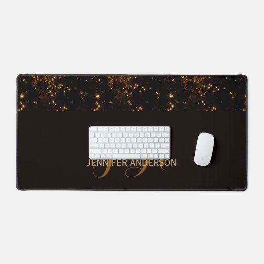 Elegante Mit Monogramm Black Gold Galaxy Schreibti Schreibtischunterlage (Tastatur & Maus)