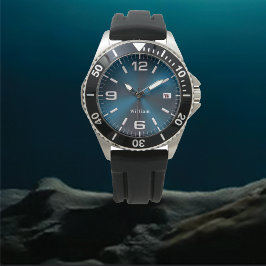 Elegante Mit Monogramm Blue Brushed Metallic Watch Armbanduhr