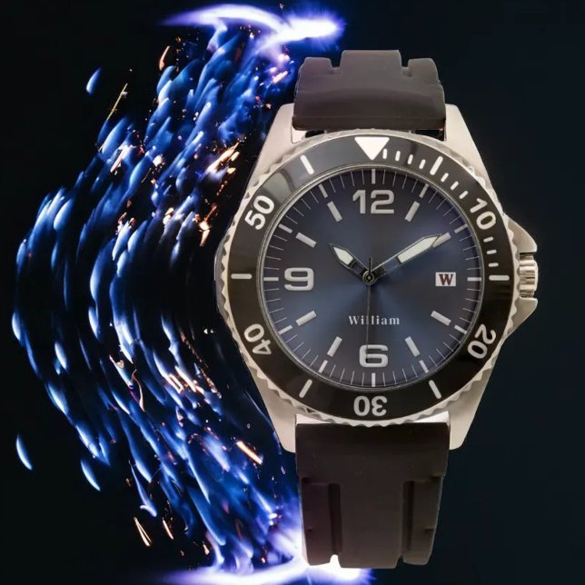 Elegante Mit Monogramm Blue Brushed Metallic Watch Armbanduhr (Von Creator hochgeladen)