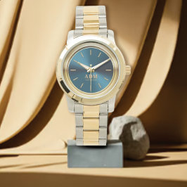 Elegante Mit Monogramm-Blue-Metallic-Uhr Armbanduhr