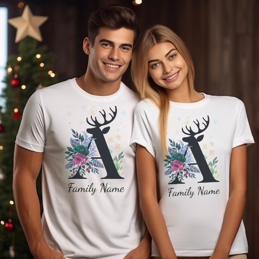 Elegante Mit Monogramm Blumenfamilien Weihnachten T-Shirt
