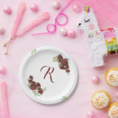 Elegante Mit Monogramm Burgundy Rose Papierplatte Pappteller (Party)