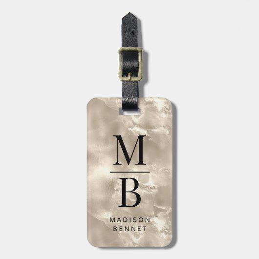 Elegante Mit Monogramm Elfenbeinbeige Gepäckanhänger (Vorderseite vertikal)